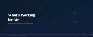 A deep navy event cover image with the text "What's Working for Me" in large white serif type. A tagline reads "A show-and-tell for the hacks that actually help." A geometric hexagonal pattern in purple, pink, and amber fills the right side. The Professionally Neurospicy wordmark and tagline "Work. Life. Unmasked." appear at the bottom.